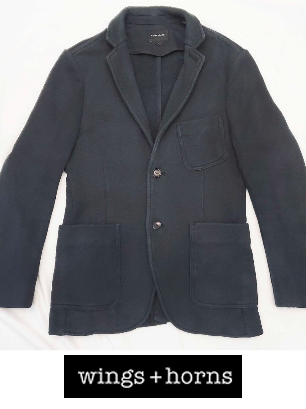 Wings + Horns Men's Black Casual Jersey 2 Button Cotton Blazer Jacket S
